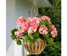 Blumenampel mit Kunstblumen Hortensien rosa