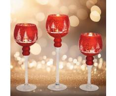 Teelichthalter Glas-Kelch Winterwald rot 3er-Set