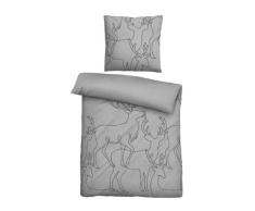 biberna Melange-Flanell Bettwäsche Hirsch sturmgrau, 1x 155x220 cm + 1x 80x80 cm