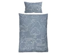 biberna Melange-Flanell Bettwäsche Lokomotive blau, 100x135 cm + 40x60 cm