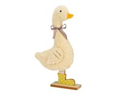 Dekofigur Ente mit Schleife aus Textil/Holz Beige