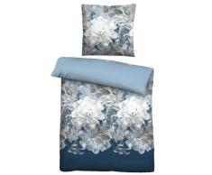 Castell Thermo-Fleece Bettwäsche Blume groß eisblau, 1x 135x200 cm + 1x 80x80 cm
