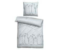 biberna Melange-Flanell Bettwäsche Pinguin ciel, 135x200 cm + 80x80 cm