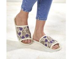 Hausschuh "Clematis" beige-blau
