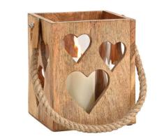 Windlicht "Herz" aus Glas und Mangoholz