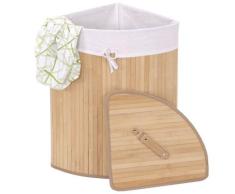 Eckwäschekorb HWC-C21, Laundry Wäschebox Wäschesammler Wäschebehälter, Bambus 61x48x35cm 50l ~ naturfarben