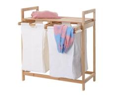 Wäschesammler HWC-B83, Laundry Wäschesortierer Wäschekorb Wäschebehälter, Bambus 2 Fächer 74x64x33cm 70l ~ weiß