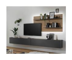 Wohnwand 300 cm Eiche Anthrazit 3-teilig Nr 11 BOSTON + Beleuchtung