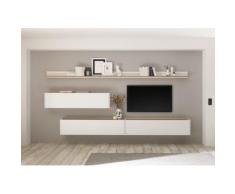 Wohnwand 340 cm Eiche Weiss 5-teilig Nr 12 BOSTON