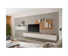 Wohnwand 400 cm Eiche Weiss 4-teilig Nr 13 BOSTON + Beleuchtung
