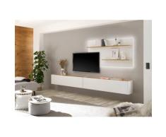 Wohnwand 300 cm Eiche Weiss 3-teilig Nr 11 BOSTON + Beleuchtung