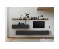 Wohnwand 340 cm Eiche Anthrazit 5-teilig Nr 12 BOSTON