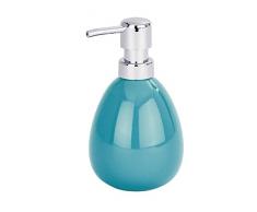 WENKO Seifenspender Polaris, nachfüllbarer Seifendosierer für Flüssigseife und Lotion aus hochwertiger Keramik, 10 x 16,5 x 9,4 cm, Füllmenge 390 ml, Petrol