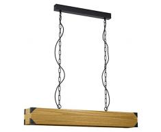 EGLO Pendelleuchte Harborough, 4 flammige Hängelampe Industrial, Vintage, Retro, Hängeleuchte aus Stahl und Holz in schwarz, Braun, Esstischlampe, Wohnzimmerlampe hängend mit E27 Fassung