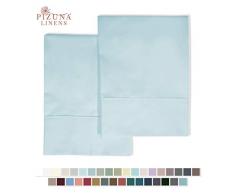 Kissenbezug, Fadenzahl 400, King und Queen, 2er-Set, aus 100% Baumwolle, langstapelige, Satin, mit Saum, Verschiedene Ausführungen, pizuna Bettwäsche 100% Baumwolle Kissen, blau, Queen
