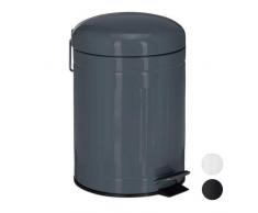 Relaxdays Treteimer 5l, Anti-Rutsch Pedal, Inneneimer mit Henkel, Bad Kosmetikeimer, Tretmülleimer, Edelstahl, grau