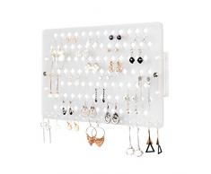 JackCubeDesign Wandhalterung Ohrring Schmuckhalter Organizer Aufhänger Lagerregal Display Clear Acryl mit 94 Löchern (klar, 39,8 x 23,8 x 2,3 cm) -: MK201B
