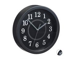Relaxdays, Schwarz Wanduhr rund, Ø 20cm, Kleine Uhr zum Aufhängen, Klassisches Design, batteriebetrieben, Sekundenzeiger