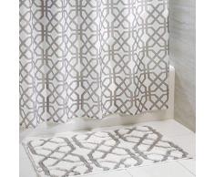 mDesign 2er-Set Duschvorhang Anti-Schimmel und rutschfeste Badematte – moderne Badgestaltung mit einzigartigem Gitter-Muster – zweiteilige Badeinrichung – weiß/grau