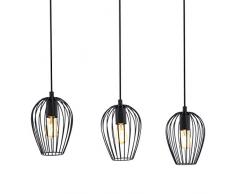 EGLO Pendellampe Newtown, 3 flammige Vintage Pendelleuchte, Retro Hängelampe aus Stahl, Farbe: schwarz, Fassung: E27