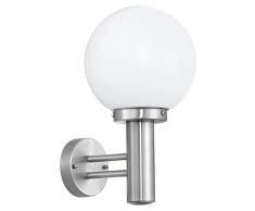 EGLO Außen-Wandlampe Nisia, 1 flammige Außenleuchte, Wandleuchte aus Edelstahl und Glas, Farbe: Silber, weiß, Fassung: E27, IP44
