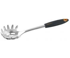 Fackelmann Spaghettilöffel 31 cm SOFT, Küchenhelfer mit Funktionsteil aus Edelstahl, Nudellöffel mit ergonomischen Griff (Farbe: Orange/Grau), Menge: 1 Stück