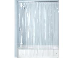 iDesign Duschvorhang aus Stoff, schimmelresistenter Badewannenvorhang aus Polyester in der Größe 180,0 cm x 200,0 cm, wasserdichter Vorhang mit 12 Ösen, durchsichtig