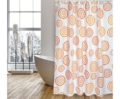 MSV Cotexsa by Premium Anti-Schimmel Textil Duschvorhang - Anti-Bakteriell, waschbar, 100% wasserdicht, mit 12 Duschvorhangringen - Polyester, „Dots“ Orange 180x200cm – Made in Spain