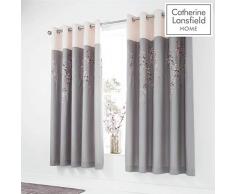 Catherine Lansfield Embroidered Blossom Ösenvorhang, Polyester, grau, 66x72 Inch