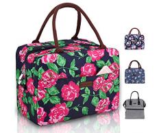 RONAVO Lunchtaschen für Frauen, isoliert, Kühltasche – Lunchtasche mit großem Fassungsvermögen Rote Pfingstrose