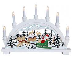 Star 270 – 59 German Christmas Kerzenständer 10 klare Lampen Weihnachtsmann in Schlitten weiß 33 x 45 cm