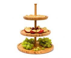 Relaxdays Etagere Bambus H: 25 cm D: 30 cm 3-stöckige Obstetagere aus Holz mit 3 runden Schalen zur Ablage von Gebäck, Kekse, Party-Snacks, Nüsse, Süßigkeiten als Obstteller und Servierplatte, natur