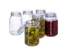 Relaxdays, transparent Einmachglas 6er Set, 1,5 l Gastro, Bügelverschlus, luftdicht, große Vorratsbehälter, Gummiring, Glas, rostfreier Stahl, x 6