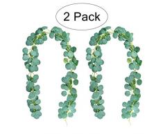 Künstliche Eukalyptus-Girlande | künstliche grüne Girlande Pflanzen | Ukalyptusblätter | Kranz Hochzeit Party | Wanddekoration | gewundene Blumenranken | Utdoor Hintergrund Blumenarrangement | 2 Stück