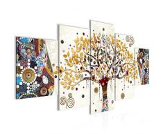 Bilder Gustav Klimt Baum des Lebens Wandbild 200 x 100 cm Vlies - Leinwand Bild XXL Format Wandbilder Wohnzimmer Wohnung Deko Kunstdrucke Gelb 5 Teilig MADE IN GERMANY Fertig zum Aufhängen 004651a