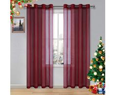 DWCN Vorhang, Leinenoptik, halbtransparent, Ösenvorhang, Voile, durchscheinend, 2 Stück 52x96 rot