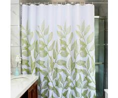 MangGou Blätter Stoff Duschvorhang, Wasserdicht Polyester Badevorhang, Dekorativer Duschvorhang Liner mit 12 Haken, Anti-Schimmel, Maschinenwaschbar, 180 x 180 cm, Grün