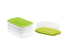 Rotho 1702805503 Stapelbox Rondo, 3-teilige Vorratsbox aus Kunststoff in transparent/grün, Inhalt 2 x 0,75 Liter, & unststoff, transparent/limettengrün, 18 x 9.5 x 7 cm Butterdose