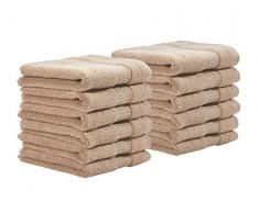 iDesign 12er-Set kleine Handtücher, Waschlappen mit gewebter Verzierung aus Baumwolle, weiches Handtuch Set zum Gesicht- und Händewaschen oder für Dusche und Badewanne, beige
