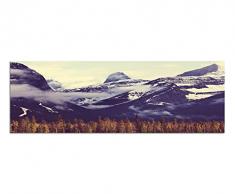 Panoramabild auf Leinwand und Keilrahmen 150x50cm Kanada Berge Wald Schnee Nebel