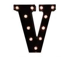 Glintee LED-Lichterkette mit schwarzem Alphabet für Hochzeit, Zuhause, Party, Bar, Dekoration, batteriebetrieben, Buchstaben-Dekor Art Deco Letter-v