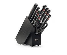 Wüsthof Messerblock 9-teilig, Classic (9844), Holz-Block (schwarze Esche) mit 6 Kochmessern, Fleischgabel, Wetzstahl, Schere, top Kochmesser-Set