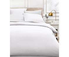 AmazonBasics - Bettwäsche-Set, Fadendichte 400, Baumwollsatin, 240 x 220 cm und zwei Kissenbezügen, 65 x 65 cm, Weiß