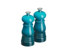 Le Creuset Kleines Mühlenset, Salz- und Pfeffermühle, ABS-Kunststoff, Je 5 x 5 x 12,1 cm, Keramik-Mahlwerk, Karibik (Türkis)
