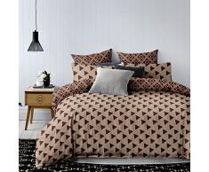 DecoKing Premium Bettwäsche 135x200 cm mit 1 Kissenbezug 80x80 beige geometrisches Muster Dreiecke Microfaser beige Cappuccino braun Schoko Hypnosis Triangles