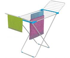 Casabriko Wäschetrockner Wäschekorb Wäschetruhe Steg mit Flügel, Aluminium eloxiert/Stahl, Azzurro/Fucsia, 55x6x131 cm