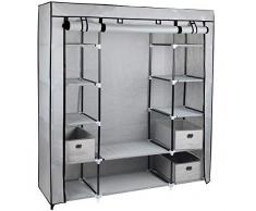 Gr8 Home Groß Stoff Leinen Schlafzimmer Kleiderschrank mit Hängender Schiene Regal Kleideraufbewahrung Schrank Einheit [Blau] - grau, 134 x 45 x 175 cm
