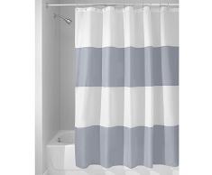 iDesign Zeno Duschvorhang Textil | wasserdichter Duschvorhang mit Streifen | waschbarer Duschvorhang in der Größe 183,0 cm x 183,0 cm | Polyester schieferblau/weiß