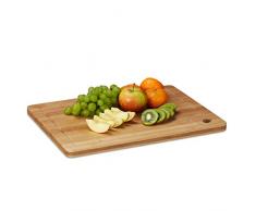 Relaxdays Tranchierbrett Bambus, Schneidebrett, Saftrille, Griffloch, massiv, HxBxT: 2 x 40 x 30 cm, Holz, naturfarben