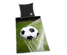 Herding Bettwäsche-Set Fußball, Kopfkissenbezug 70x90cm, Bettbezug 140x200cm, 100% Baumwolle, Renforcé, mit leichtläufigem Reißverschluss